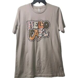 Bella+Canvas Hello Fall Graphic T-Shirt Short‎ Sleeve Casual Top Beige M